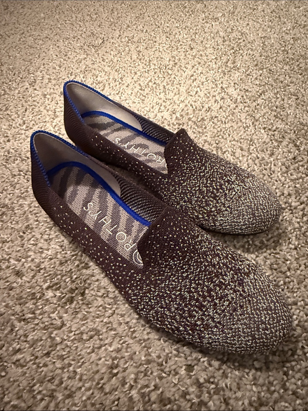 Rothy's Metallic Charcoal and Silver Knit Loafers